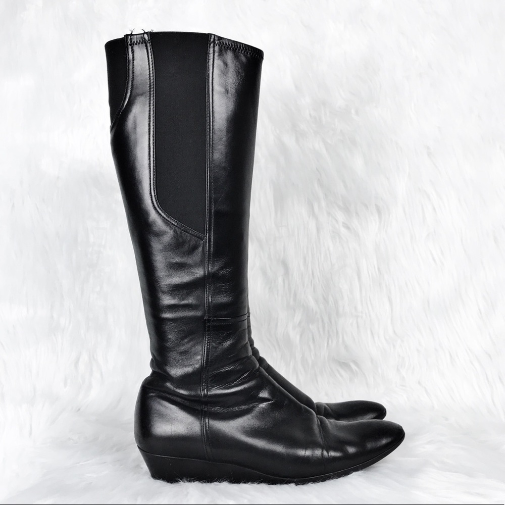 Vintage Tall Prada Leather Wedge Black Shoes 37.5 EU